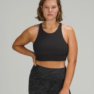 Lululemon Energy Black High Neck Longline Ribbed Luxtreme Sports Bra Sz 6